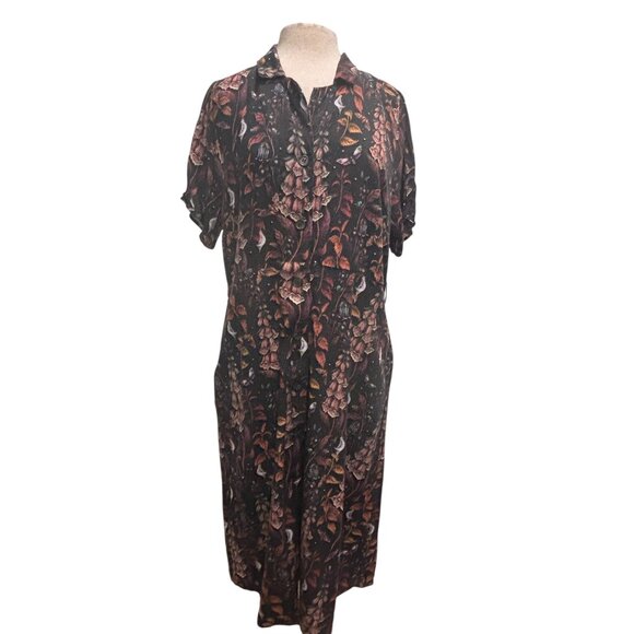 Disturbia Dark Floral Gothic Midi Dress Foxglove Witchy Cottagecore US 12 - Picture 2 of 10